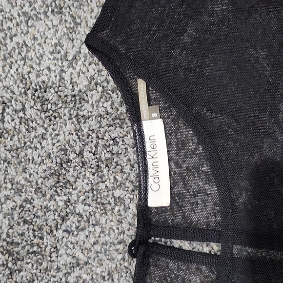 Calvin Klein Bodycon Midi Form Fitting Metallic Gold Sheer Shoulder Dress Size 8 - Picture 5 of 6